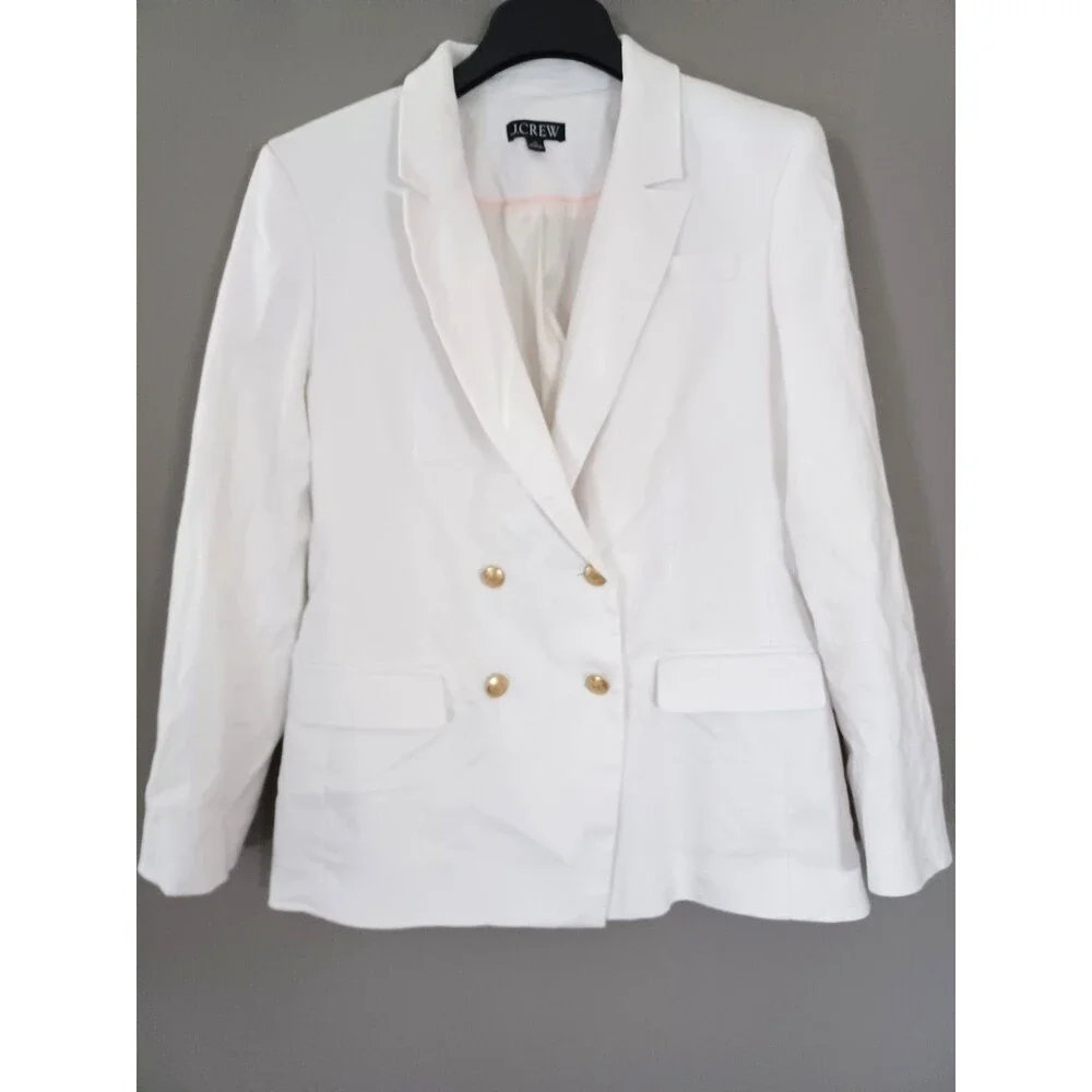 J.Crew Greta Double Breasted Blazer Womens Size 10 Linen Blend Nautical Preppy